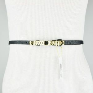 BCBG Black Gold Bow Skinny Vegan Leather